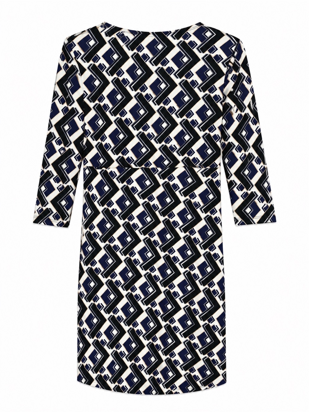 attention Geometric Print Long-Sleeve Dress in Navy, Black and White